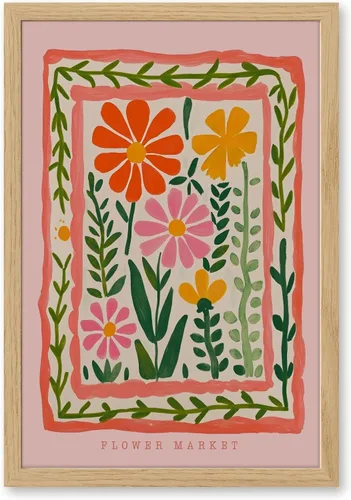 Miniatura 8 de Arte de pared de flores silvestres rosas, póster retro de mercado de flores, impresión botánica colorida de moda, arte popular, ilustración floral