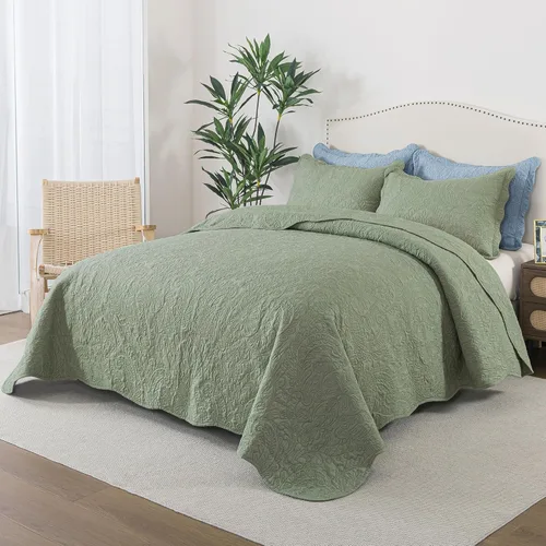 Miniatura 109 de HoneiLife - Juego de colcha de tamaño Queen, juego de ropa de cama de pana bordada de 3 piezas, colcha de lujo, ligera, cálida, para todas las Pana