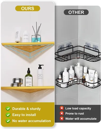 Miniatura 5 de YACVCL Estante de ducha esquinero de acero inoxidable 304 de oro cepillado, estante esquinero empotrado de 10 pulgadas para pared de azulejos