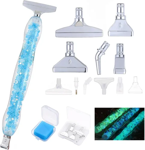 Miniatura 10 de FOVIUPET Juego de 21 bolígrafos de taladro de arte de pintura de diamantes, herramientas de bolígrafo de taladro puntual 5D de resina luminosa