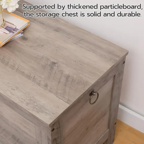 Miniatura 8 de HOOBRO Caja de juguetes, baúl de almacenamiento de aspecto de madera retro con bisagra de seguridad, banco de almacenamiento de entrada soporta 220