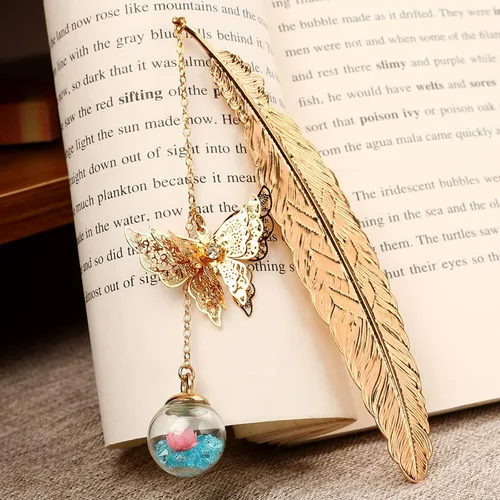Miniatura 3 de Toirxarn Marcapáginas de Pluma Dorada para Mujeres con Colgante de Mariposa y Caja de Regalo – Ideal para Amantes de los Libros, Bibliotecarios