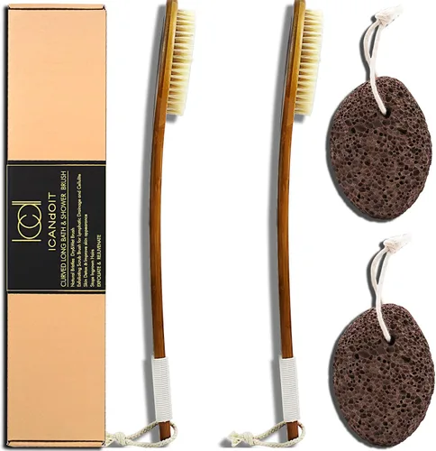 Miniatura 12 de ICANdOIT - Cepillo de baño de mango largo antideslizante de cerdas de jabalí natural de 17.71 pulgadas, limpiador de ducha con mango doblado