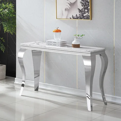 Miniatura 53 de SSLine Mesa de Centro Rectangular de Mármol Sintético para Sala de Estar, Mesa Central Moderna de Mármol Blanco de Lujo con Base Doble en Forma de U