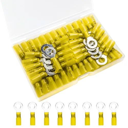 Miniatura 16 de 50 unidades de conectores de cable termorretráctiles, terminales de anillo impermeables de 12-10 AWG, terminales de cable de 12-10 AWG de 1/4" (M6)