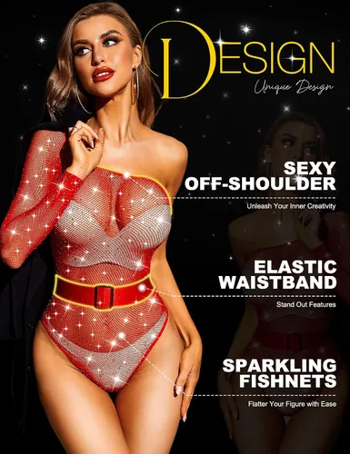 Miniatura 4 de Loviqueen Lencería para mujer, body de red sexy, traje de malla con diamantes de imitación