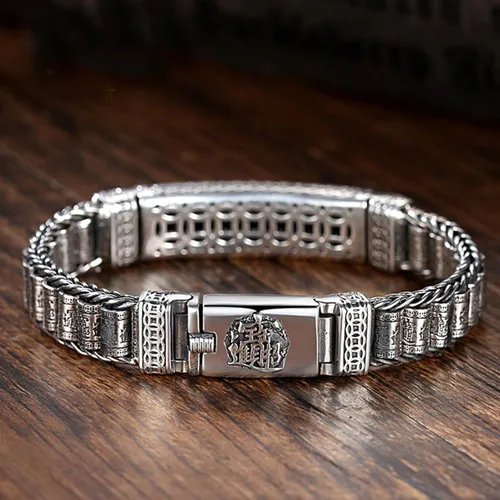 Miniatura 3 de Pulsera giratoria de plata esterlina S925 Feng Shui PIXIU para hombresmujeres, atrae riqueza dinero y buena suertepulsera tibetana de oración