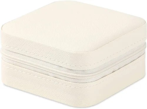 Miniatura 2 de Mini joyero portátil de viaje de cuero para joyas organizador de anillos caja de regalo para niñas y mujeres blanco
