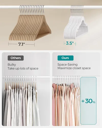 Miniatura 4 de SONGMICS - Perchas de terciopelo 50 unidades, perchas antideslizantes con muescas para hombros, barra para pantalones, gancho giratorio de 360°