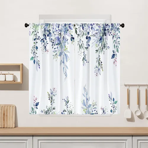 Miniatura 22 de Cortina de eucalipto negro y gris, cenefa para tratamiento de ventana, estilo bohemio, rústico, floral, bolsillo para barra, cortinas de ventana