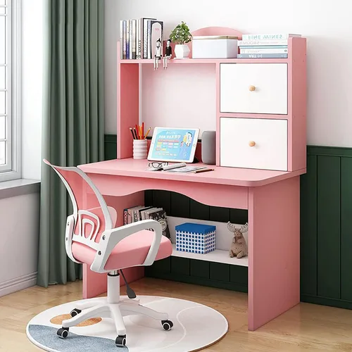 QQXX Juego de escritorio y silla de altura ajustable, mesa de estudio de madera con gabinete y cajón de almacenamiento, mesa de escritorio de Azul A