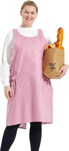 Miniatura 31 de Delantales grandes de talla grande para mujer con bolsillos de algodón y lino para hornear cocina