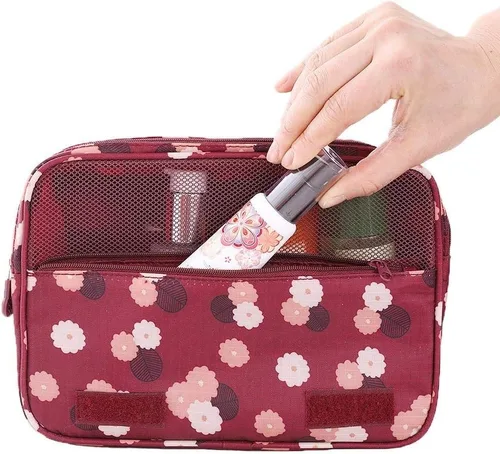 Miniatura 3 de Axgo Multifuncional cosmético portátil viaje plegable maquillaje bolsas de aseo con gancho, rojo