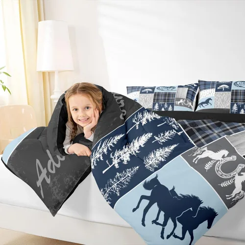 Miniatura 91 de Juego de edredón de oso y ciervo, tamaño individual, ropa de cama de animales salvajes de caza, colcha rústica de cabaña, casa de campo, cuadros