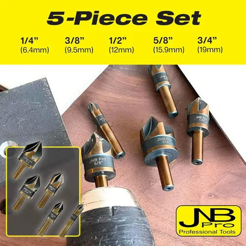 Miniatura 2 de 5 brocas avellanadoras para acero, tamaños 1/4 pulgadas, 3/8 pulgadas, 1/2 pulgadas, 5/8 pulgadas, 3/4 pulgadas, avellanadores de trabajo de metal
