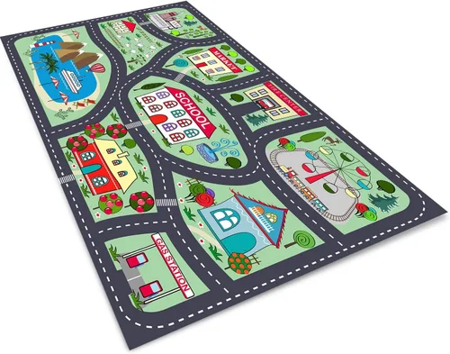 Miniatura 7 de Alfombra de coche para niños, alfombra de tráfico por carretera, alfombra para jugar con juguetes de automóviles, alfombras educativas de la vida