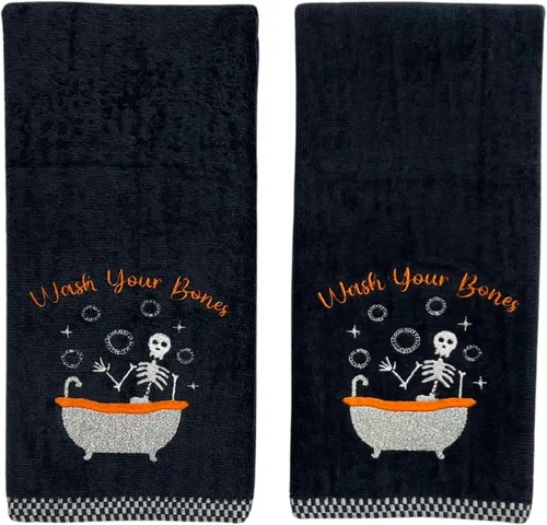 Miniatura 12 de Serafina Home Toallas de mano de baño de Halloween, fantasmas bordados, diseño Boo, juego de 2, color negro, 16 x 25 pulgadas