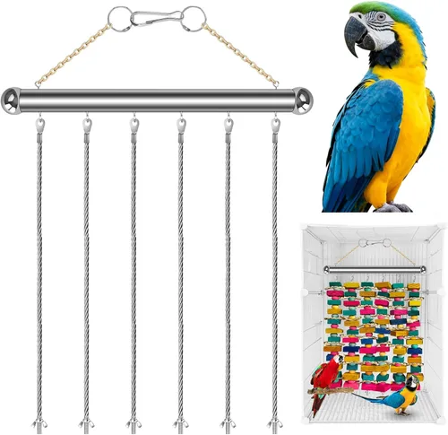 Miniatura 9 de Juguetes de pájaros extra grandes para guacamayos, bloques de madera multicolor juguete para masticar pájaros, jaula de loro, juguete de mordida