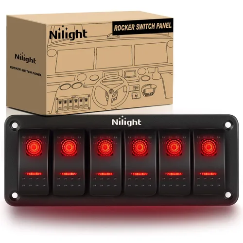 Miniatura 42 de Nilight Panel de interruptor basculante de 2 posiciones, 12V 24V DC, interruptores rojos, aluminio, 5 pines, ON OFF, precableado, impermeable