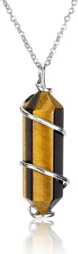 Top Plaza Collar con colgante de piedra de cristal curativo para mujeres y hombres, collares de piedras preciosas naturales envueltos en alambre,
