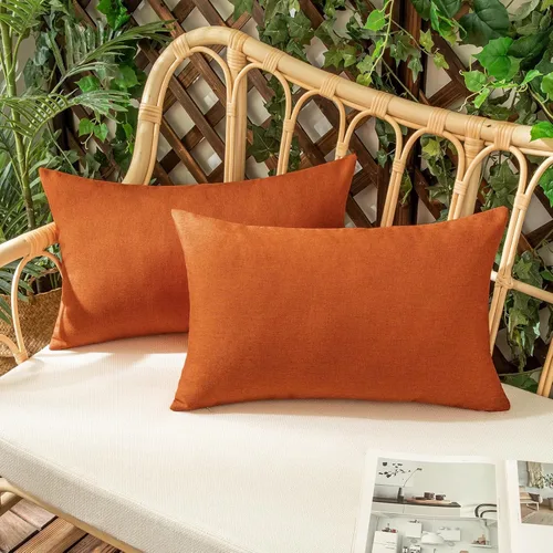 Miniatura 51 de Juego de 2 fundas para cojines de exterior, impermeables, decorativas, de lino, para casa de campo, fundas sólidas para cojines para tienda