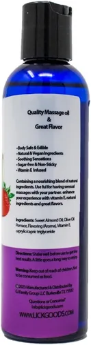 Miniatura 8 de Lick Aceite de masaje con sabor a fresa y plátano, aceite de masaje comestible de fruta dulce cremosa con vitamina E, deslizamiento suave y seguro