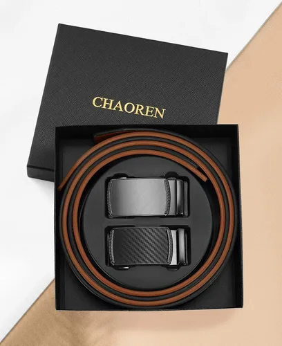 Miniatura 6 de CHAOREN Cinturones de trinquete para hombre, paquete de 2 Cinturón de cuero para hombre de 1 38 pulgadas en caja de regalo, satisface casi