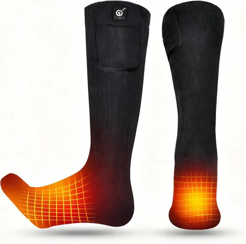 SNOW DEER - Calcetines térmicos eléctricos recargables mejorados, 7.4 V, batería de 2200 mAh para clima frío para hombres y mujeres, calcetines de