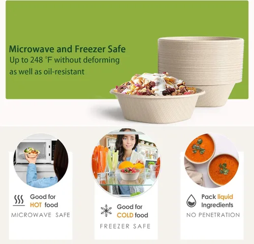 Miniatura 4 de Homestockplus [Paquete de 50] Cuencos de Papel Desechables de 24 Oz - Cuencos Desechables de Servicio Pesado - Hechos de Bagazo Natural