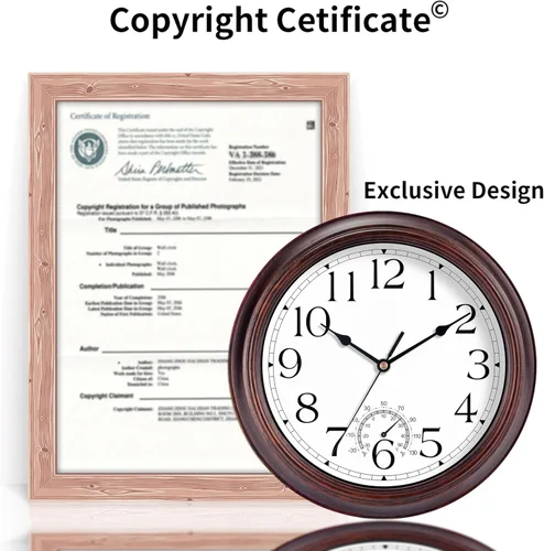 Miniatura 6 de KECYET Reloj de pared para exteriores de 12 pulgadas con termómetros, reloj de pared silencioso vintage que funciona con pilas, reloj retro sin