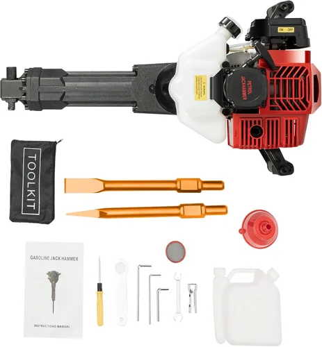 Miniatura 12 de Martillo de gas 2 en 1 y disyuntor de perforación, motor de 52 cc con motor de 2 tiempos con juego de brocas de cincel plano, refrigeración por aire