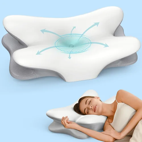 Besyodo Almohada cervical para aliviar el dolor de cuello, almohada cervical ergonómica para dormir, almohadas de espuma viscoelástica, almohada