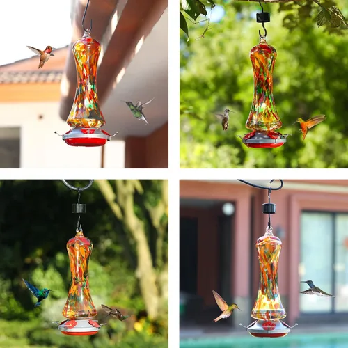 Miniatura 7 de Comedero de vidrio para colibríes para exteriores: regalo de colibríes naranjas para colgar en ventana para mujeres, foso de hormigas incluido, base