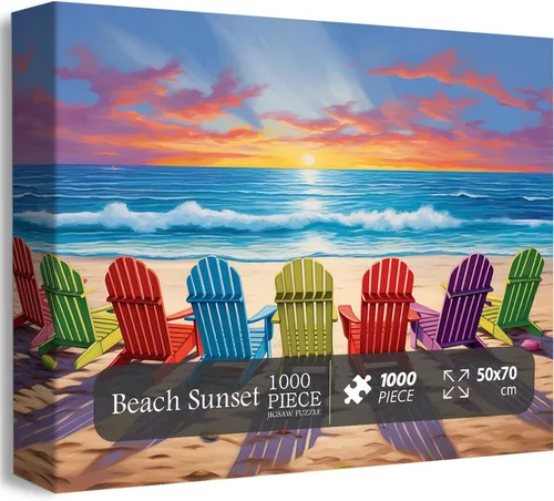 Rompecabezas de Playa para Adultos 1000 Piezas y más, Colección de Rompecabezas Coloridos de PICKFORU con Silla de Descanso y Escenario de Playa,