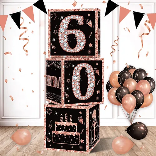 Miniatura 8 de Eiurteao Cajas de 3 piezas de decoraciones de cumpleaños número 40 para mujeres, cajas de globos de cumpleaños número 40 en oro rosa, suministros