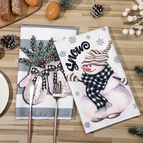 Miniatura 3 de Sratte 6 piezas de toallas de cocina navideñas, toallas de mano de muñecos de nieve de invierno, toallas absorbentes de árbol de Navidad y renos