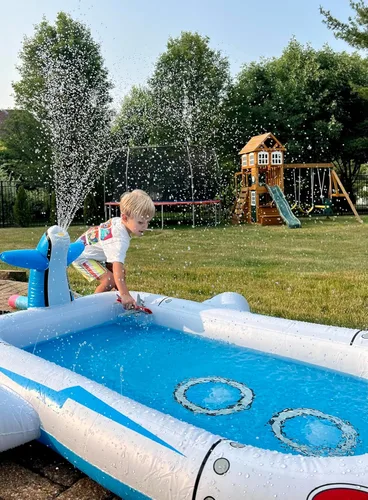 Miniatura 2 de Kiddie - Alfombrilla de piscina para niños (68 pulgadas), piscina inflable 3 en 1 para niños de 3 a 8 años, tapete de juego acuático para patio