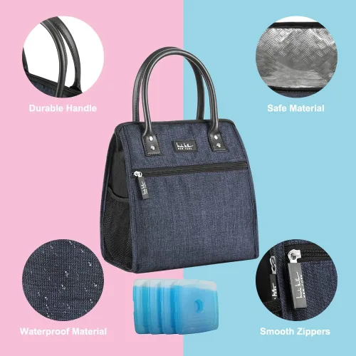 Miniatura 6 de Nicole Miller - Bolsa térmica para el almuerzo, bolsa térmica suave de gran apertura, bolsa de hielo para alimentos con soporte para botellas de Azul