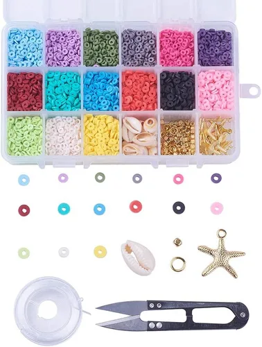 Miniatura 15 de 1520 ~ 1600 unids/caja de 10 colores mezclados planos redondos poliméricos arcilla espaciador perlas 0.315 in Heishi hecho a mano suelta disco