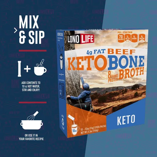 Miniatura 4 de LonoLife Polvo de proteína de caldo de hueso Keto - Palitos con sabor a carne: 0.28 oz de proteína, 0.14 oz de grasa, apto para Keto, 10 porciones