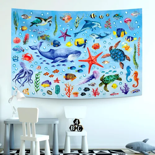 Miniatura 2 de DECOWALL TP-010 - Tapiz de animales marinos de 60 x 40 pulgadas (59.1 in x 39.4 in), póster para niños, aprendizaje educativo, para colgar