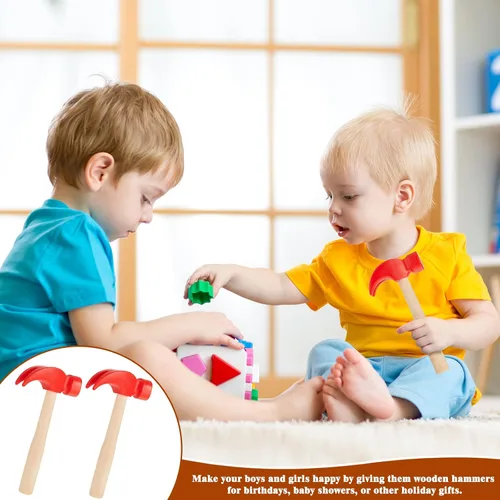 Miniatura 5 de Lewtemi Martillo de madera, 8 unidades, martillos de simulación, herramientas de mantenimiento de juguetes pequeños, juguetes para educación