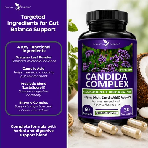 Miniatura 5 de Potent Garden Candida Complex - Mezcla de orégano y ácido caprílico, complejo de equilibrio de flora intestinal, salud intestinal y apoyo