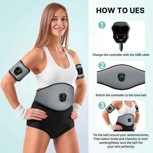 Miniatura 5 de NEWPINE Cinturón de fitness, estimulador muscular alimentado para uso doméstico, para acondicionamiento muscular gris