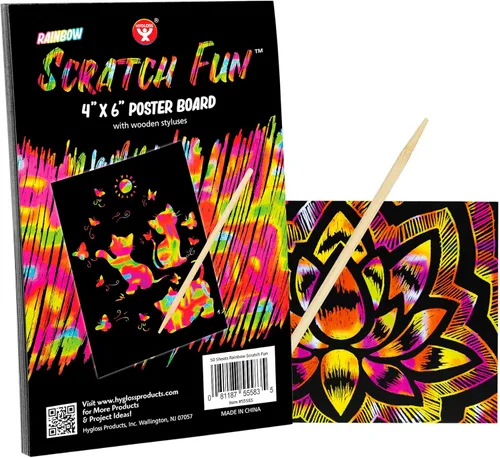 Miniatura 9 de Hygloss Products Scratch Fun - Juego de arte de papel de rascar negro mate para niños, el kit incluye 50 papeles holográficos plateados, 8.5 x 11