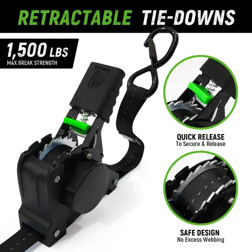 Miniatura 2 de Correas de trinquete retráctiles (paquete de 4) – Correas de trinquete autorretractables de 1 pulgada x 10 pies con bucles suaves, correas de amarre