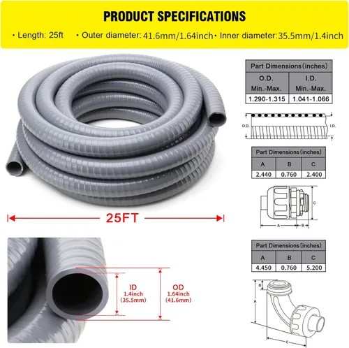 Miniatura 2 de Kit de Conducto y Conector Hermético Líquido DWALE, Conducto Eléctrico Hermético Líquido Flexible No Metálico, Kit de Conducto Eléctrico de 1-1/4