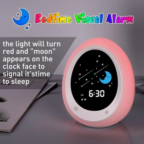 Miniatura 3 de Reloj Despertador para Niños, Reloj de Entrenamiento del Sueño para Niños Pequeños con Sol y Luna, Máquina de Sonidos, Luz Nocturna, Reloj