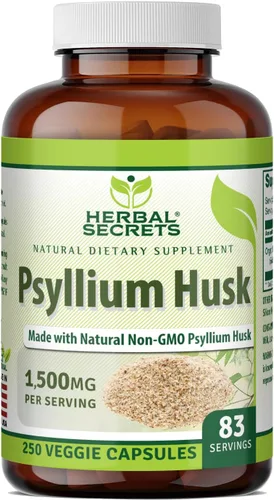 Miniatura 4 de Herbal Secrets Suplemento de cáscara de psyllium 500 mg por porción 500 cápsulas vegetales Sin OMG Sin gluten Fabricado en Estados Unidos