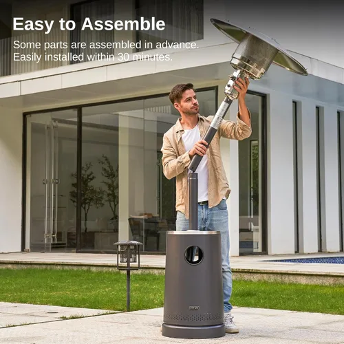 Miniatura 7 de EAST OAK - Calentador de patio de 50,000 BTU con diseño de mesa, quemador de acero inoxidable de doble capa, sistema de protección triple, ruedas